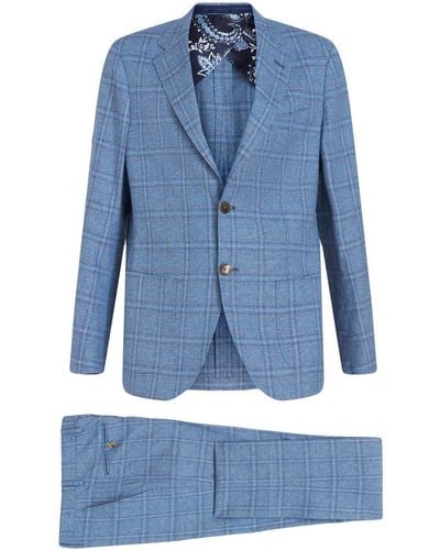 Etro チェック シングルスーツ - ブルー