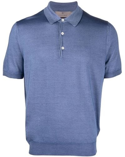 Canali Wool-silk Blend Polo Shirt - Blue