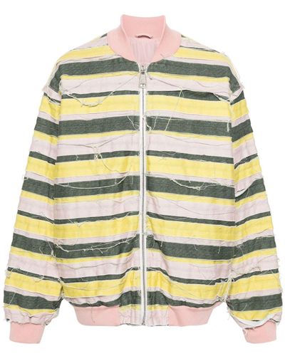 Khrisjoy Striped Distressed Oversize Denim Jacket - Yellow