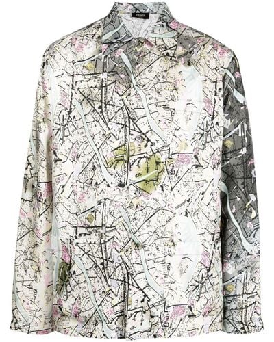 Fendi Map-motif Long-sleeve Shirt - Gray