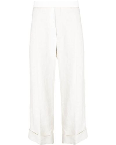 Thom Browne Turn-up Linen Trousers - White