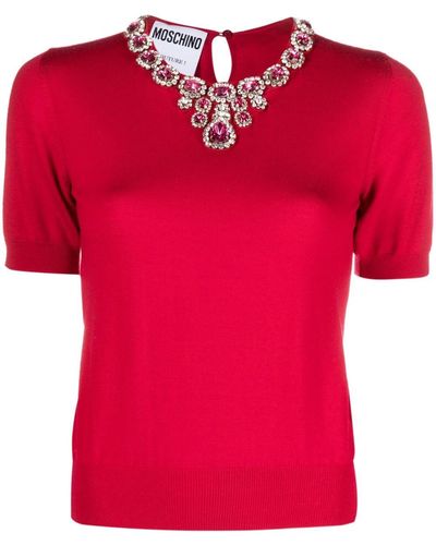 Moschino Crystal-embellished Short-sleeve Sweater - Red
