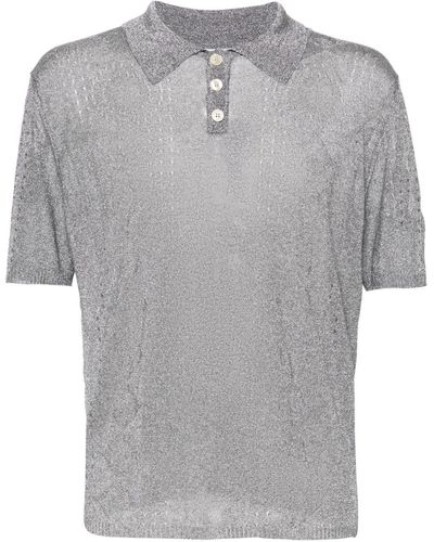 Marine Serre Metallic Pointelle-knit Polo Shirt - Gray