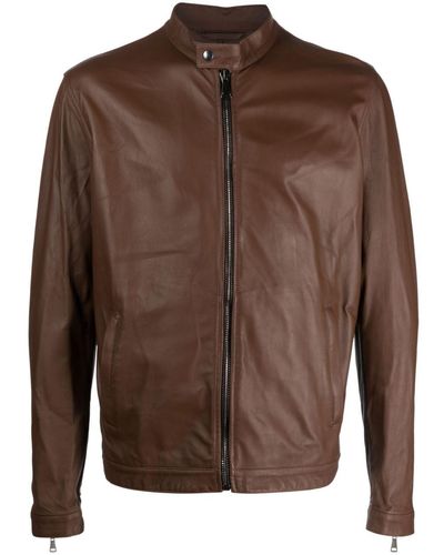 Dell'Oglio Zip-up Leather Jacket - Brown