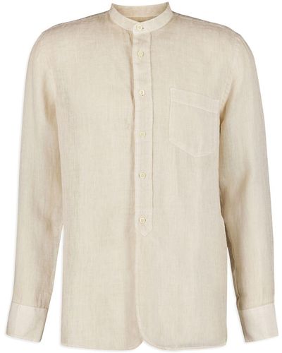 120% Lino Collarless Linen Shirt - Natural