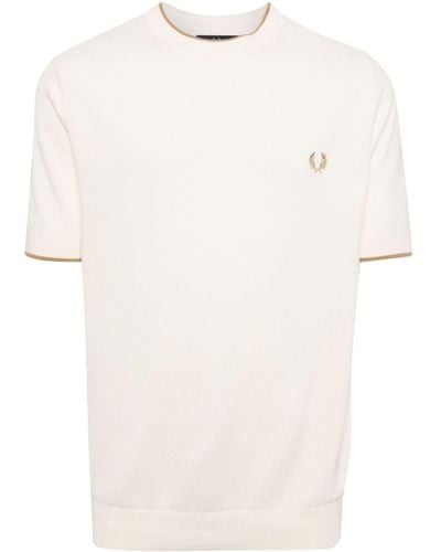 Fred Perry Logo-embroidered Short-sleeve Cotton Jumper - White