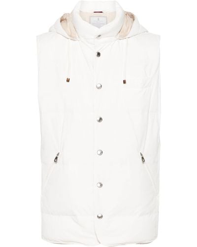 Brunello Cucinelli Detachable-hood Quilted Gilet - White