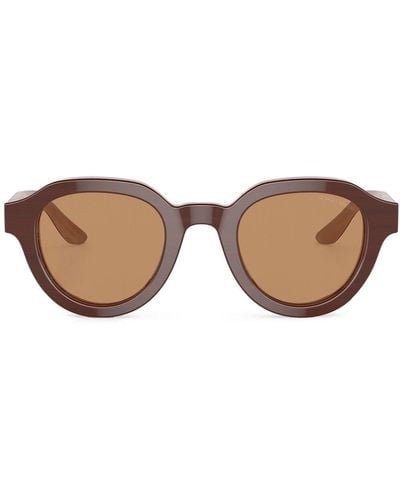 Giorgio Armani Logo-print Round-frame Sunglasses - Brown