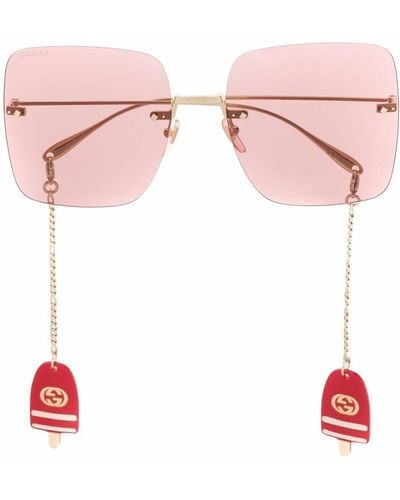 Gucci スクエアフレーム サングラス - ピンク