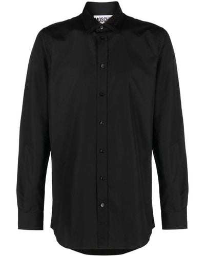 Moschino Logo-embroidered Long-sleeve Cotton Shirt - Black