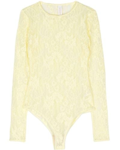 Zimmermann Floral-lace Long-sleeve Body - Yellow