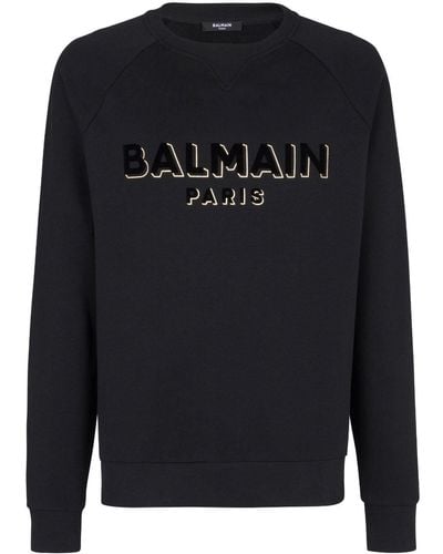 Balmain メタリック フロックロゴ スウェットシャツ - ブラック