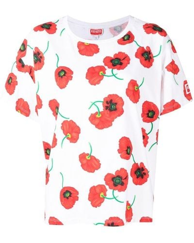 KENZO T-shirt Poppy à logo imprimé - Rouge