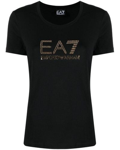 EA7 T-shirt à ornement en strass - Noir
