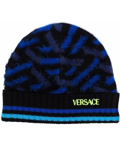 Versace Bonnet colour block en laine - Bleu