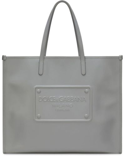 Dolce & Gabbana Logo-embossed Metallic-effect Tote Bag - Grey