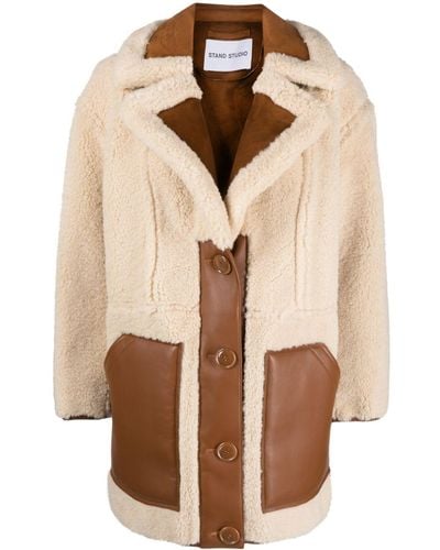 Stand Studio Single-breasted Faux-shearling Coat - Natural
