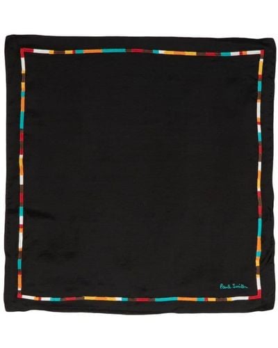 Paul Smith Signature Stripe Silk Pocket Square - Black