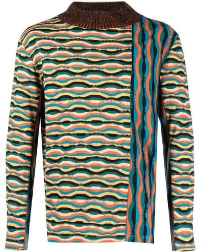 ANDERSSON BELL Zigzag Mix-pattern Jumper - Green