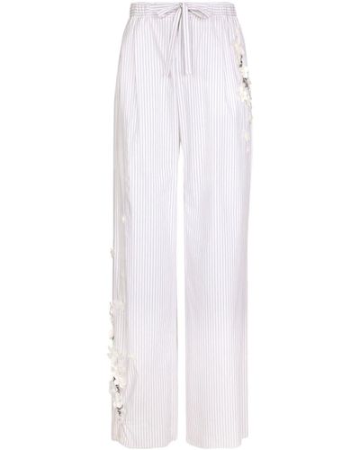 Dolce & Gabbana Floral-appliqué Cotton Trousers - White