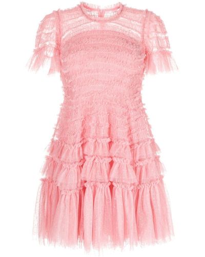 Needle & Thread Ruched Flared Mini Dress - Pink