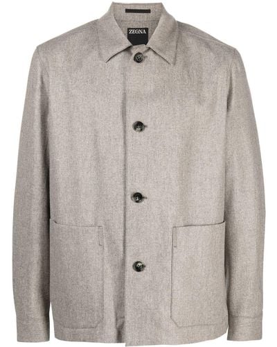 ZEGNA Button-fastening Wool Shirt Jacket - Grey