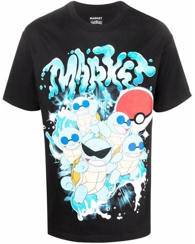 Market Pokemon Pikachu ロゴ Tシャツ - ブラック