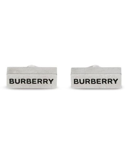 Burberry Engraved Palladium-plated Cufflinks - White
