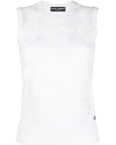 Dolce & Gabbana Lace-trim Sleeveless Knitted Top - White