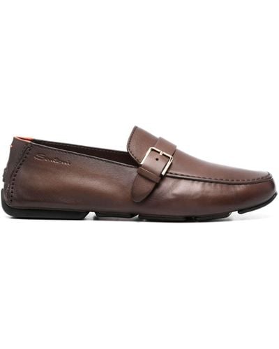Santoni Buckled Leather Monk Shoes - Brown