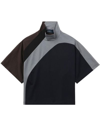 Kolor Stehkragen-T-Shirt in Colour-Block-Optik - Schwarz
