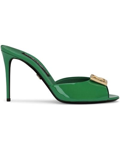 Dolce & Gabbana Dg-logo 85mm Patent Leather Mules - Green