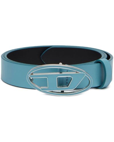 DIESEL Leather Belt With Enamelled Buckle - Blue