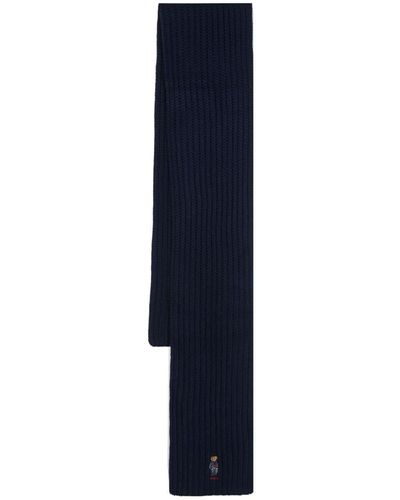 Polo Ralph Lauren Breit gerippter Schal mit Polo Bear - Blau