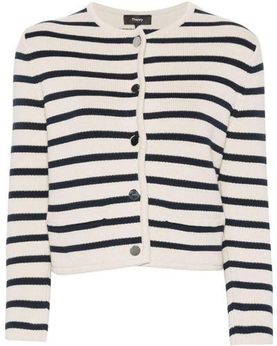 Theory Striped Cotton Cardigan - Natural