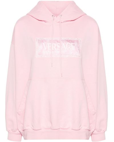 Versace Logo-embroidered Cotton Hoodie - Pink