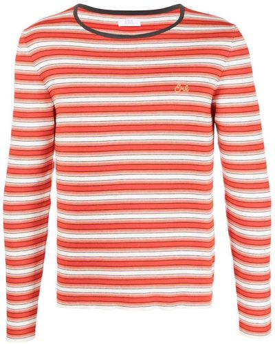 ERL Crewneck Striped Logo Light Sweater - Red