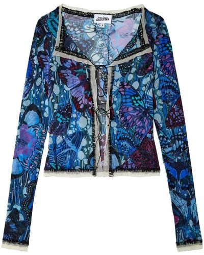 Jean Paul Gaultier Mesh Vest Met Vlinderprint - Blauw