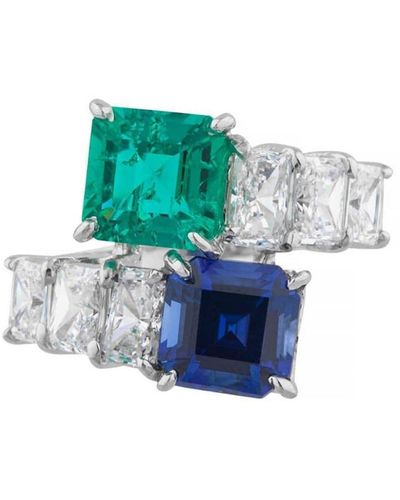 Fantasia by Deserio 14kt White Gold Emerald And Sapphire Ring - Blue