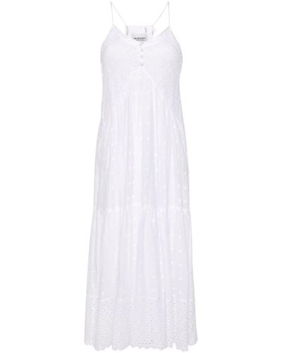 Isabel Marant Vestido largo Sabba con bordado inglés - Blanco