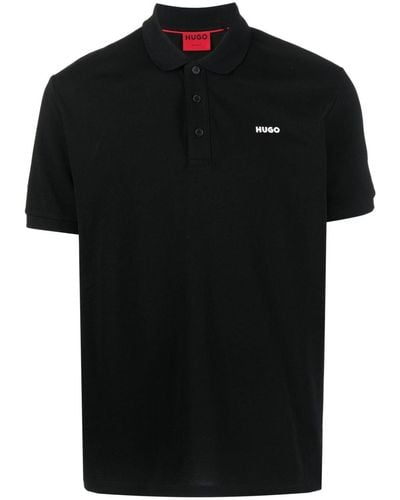 HUGO Logo-print Short-sleeve Polo Shirt - Black