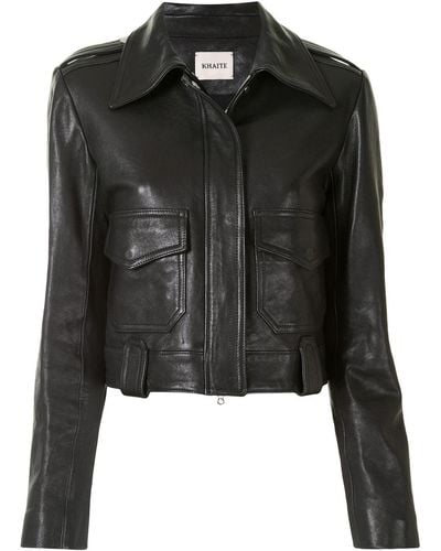 Khaite Cordelia Cropped Leather Jacket - Black