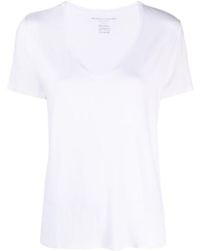 Majestic Filatures Camiseta con cuello en V y manga corta - Blanco