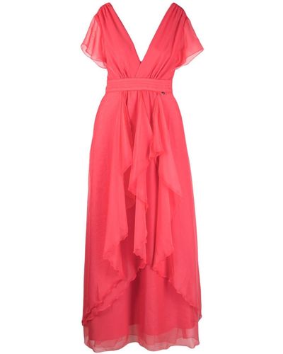 Liu Jo Chiffon Ruffled Maxi Dress - Red