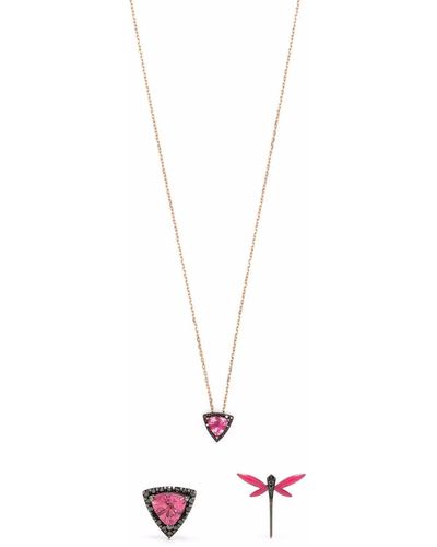 Anapsara 18kt Rose Gold Dragonfly Earrings And Necklace Set - Pink