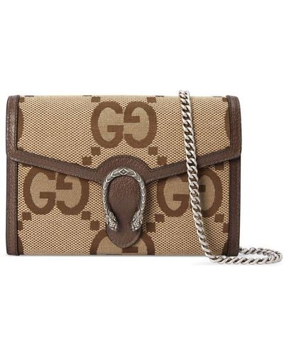 Gucci Neutral Dionysus Mini Leather Chain Wallet - Women's - Canvas/leather - Brown