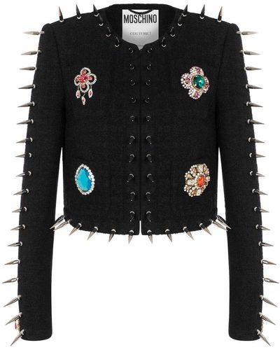Moschino Crystal-embellished Cropped Jacket - Black