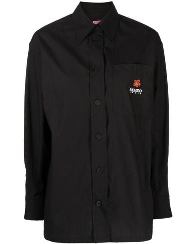 KENZO Logo-embroidered Oversize Shirt - Black