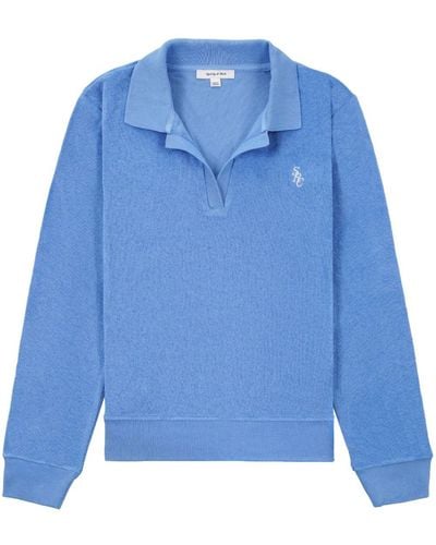 Sporty & Rich Frottee-Pullover mit Poloshirtkragen - Blau