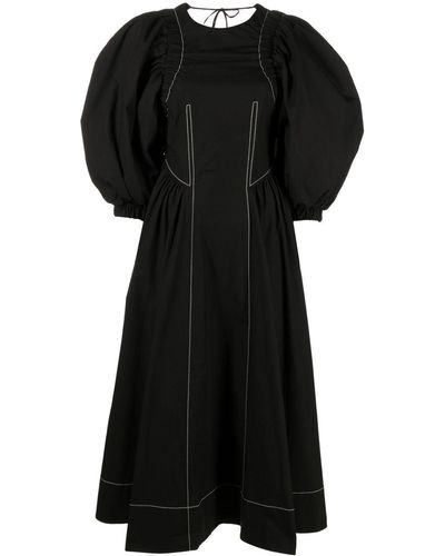 Rejina Pyo Etta Puff Sleeve Open-back Midi Dress - Black